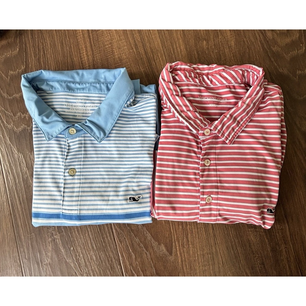 Two Vineyard Vines Performance Men's Striped Red and Blue Short Sleeve Polo XXL